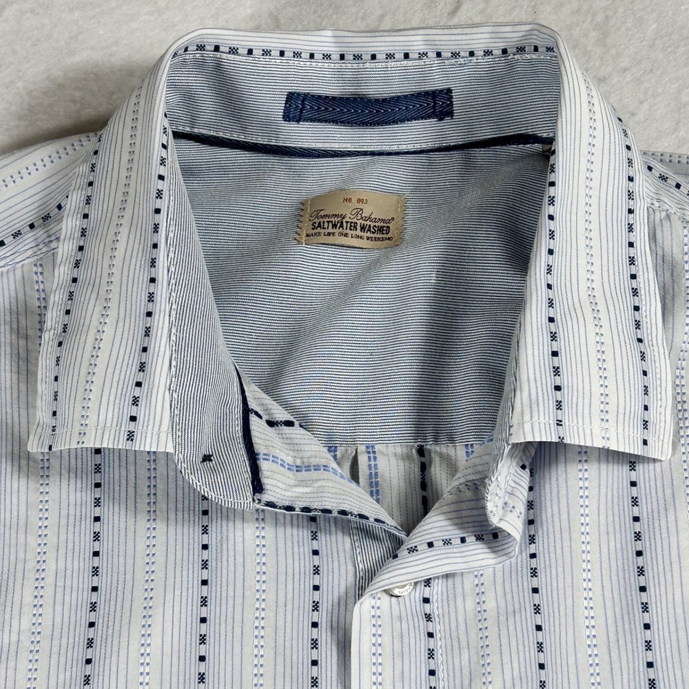 Tommy Bahama Saltwater Washed Mens Blue White Striped Dobby Long Sleeve Shirt L